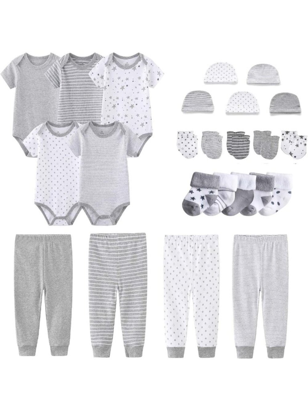 24-Piece Newborn Layette Gift Set | 100% Cotton Bodysuits & Pants for Baby